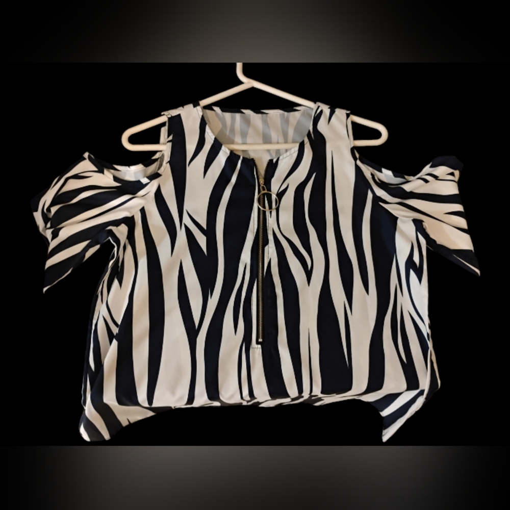 Zebra Print Cold Shoulder Top